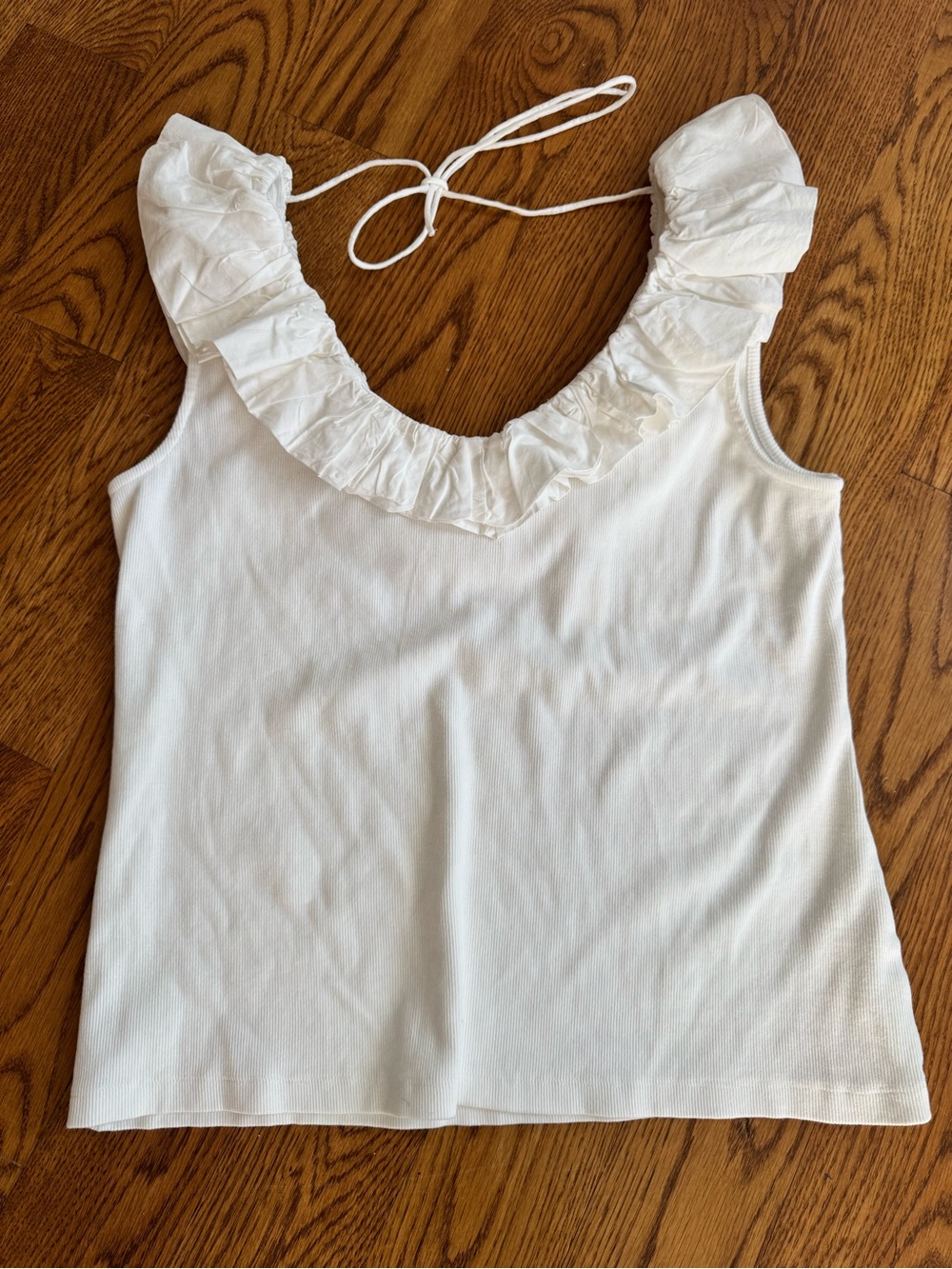 Maeve Anthropologie Women’s White Ruffle Neck Tank Top